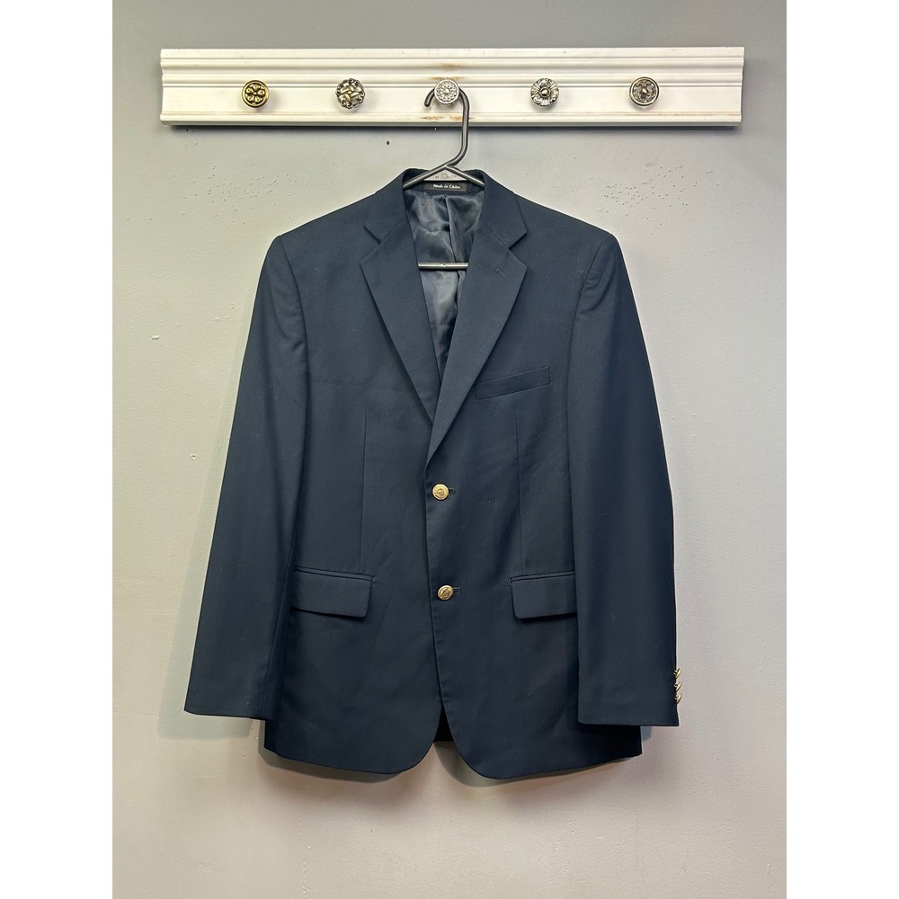 Chaps Blazer Kids 18R Navy Blue Classic‎ Two-Button Gold Crest Buttons Formal